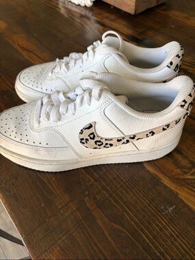 Nike Women’s White Low-Top Sneakers with Leopard Swoosh